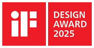 Logo du iF DESIGN AWARD 2025 – récompense internationale pour l’excellence du design. Logo officiel du iF DESIGN AWARD 2025 en rouge et blanc. L’un des prix de design les plus renommés au monde.